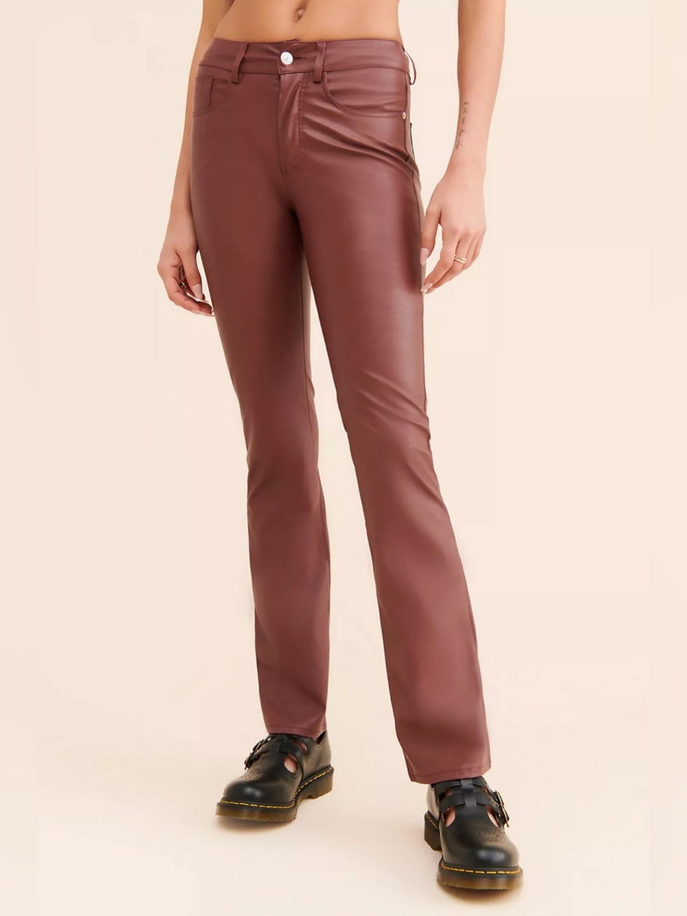 Pilcro The Yaya Midrise Faux Leather Bootcut Jeans - Burgundy Size 29